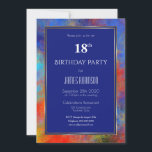 Navy Blue Gold Red Waterverf 18th Birthday Party Kaart<br><div class="desc">Een elegante levendige moderne marineblauwe rode waterverf 18e verjaardag uitnodiging.</div>