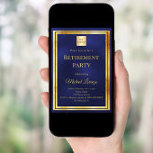 Navy blue gold retirement party business logo kaart
