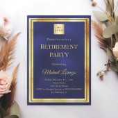 Navy blue gold retirement party business logo kaart