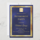 Navy blue gold retirement party business logo kaart (Voorkant)