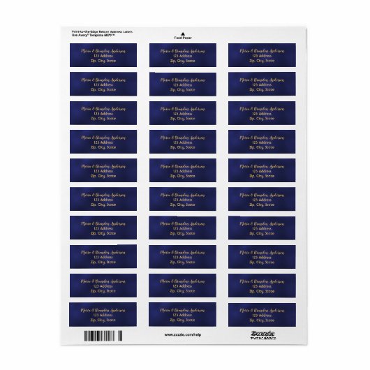 Navy blue Gold return address label (Full Sheet)