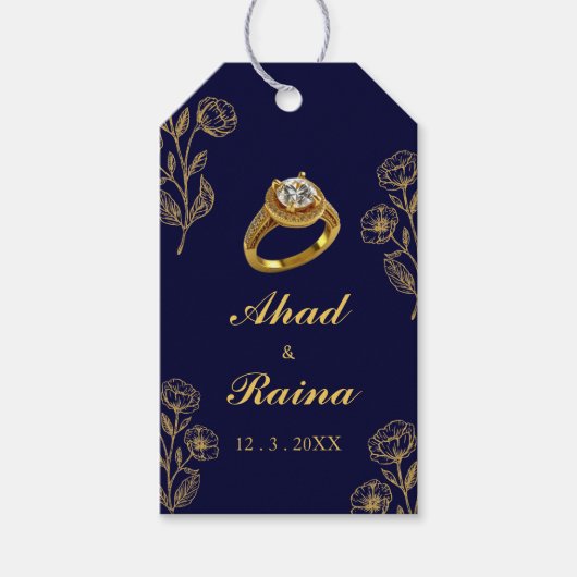 Navy Blue Gold Ring Verloving dank u Cadeaulabel (Voorkant)