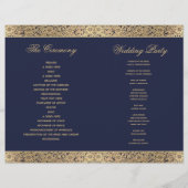 Navy Blue Gold Roos  Folded Wedding Program (Achterkant)