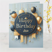 Navy Blue & Gold Royal Crown Happy Birthday Kaart (Gele Bloem)