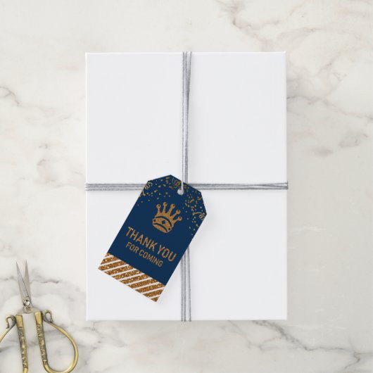 Navy Blue Gold Royal Prince Crown Dank je wel Cadeaulabel (Met Touw)