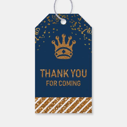 Navy Blue Gold Royal Prince Crown Dank je wel Cadeaulabel (Achterkant)