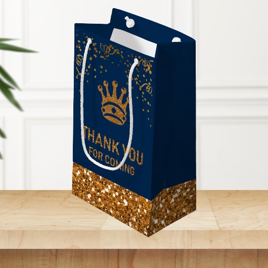 Navy Blue Gold Royal Prince Crown Dank je wel Klein Cadeauzakje