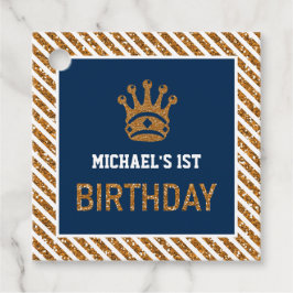 Navy Blue Gold Royal Prince Kroon Eerste Verjaarda Bedankjes Labels