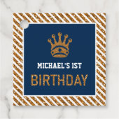 Navy Blue Gold Royal Prince Kroon Eerste Verjaarda Bedankjes Labels (Voorkant)