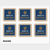 Navy Blue Gold Royal Prince Kroon Eerste Verjaarda Vierkante Sticker (Vel)