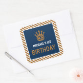 Navy Blue Gold Royal Prince Kroon Eerste Verjaarda Vierkante Sticker (Envelop)