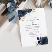 Navy Blue & Gold Rozen Elegant Wedding Kaart