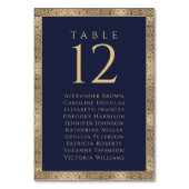 Navy Blue Gold Rozen Guest Names Seating Chart Kaart (Voorkant)