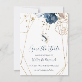 Navy blue & gold rozen Sla de datum op Save The Date