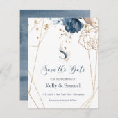 Navy blue & gold rozen Sla de datum op Save The Date (Voorkant / Achterkant)