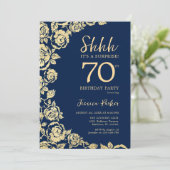 Navy Blue Gold Rozen Verrassing 70e Verjaardag Kaart (Staand voorkant)