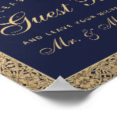 Navy Blue Gold Rozen Weddenschap Ons gastboek Poster (Hoek)