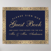 Navy Blue Gold Rozen Weddenschap Ons gastboek Poster (Voorkant)