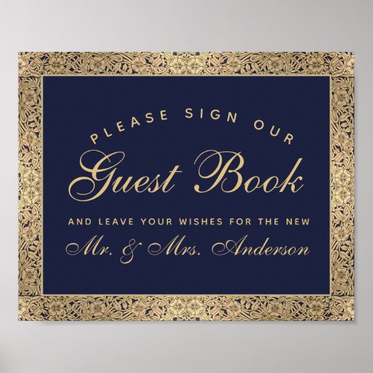 Navy Blue Gold Rozen Weddenschap Ons gastboek Poster (Voorkant)
