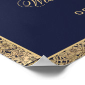 Navy Blue Gold Rozen Welkom bij het huwelijksbord Poster (Hoek)