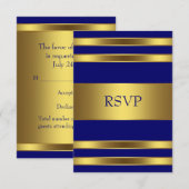Navy Blue Gold RSVP Kaartje (Voorkant / Achterkant)