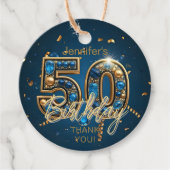 Navy Blue Gold Sapphire Gemstone 50th Birthday Bedankjes Labels (Voorkant)