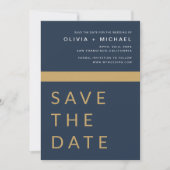 Navy Blue Gold Save the Date Elegant Gold (Voorkant)