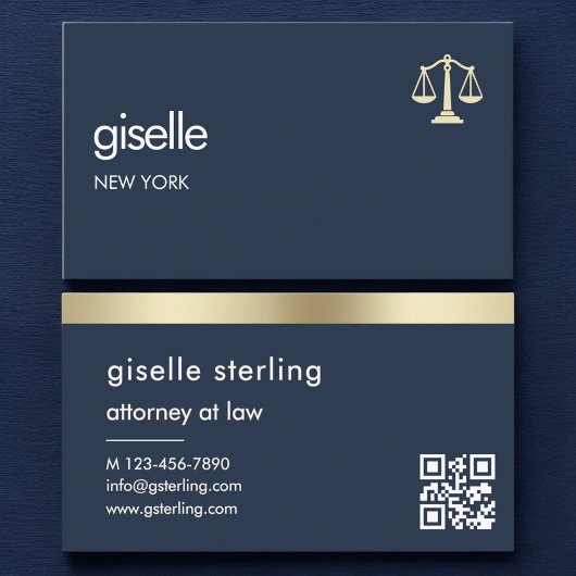 Navy Blue Gold Scales of Justice Attorney at Law Visitekaartje