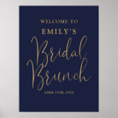 Navy Blue Gold Script Bruids Brunch Welkomstbord Poster (Voorkant)