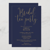 Navy Blue Gold Script Bruids Tea Party Douche Kaart (Voorkant / Achterkant)