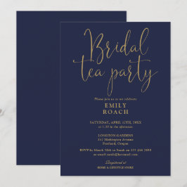 Navy Blue Gold Script Bruids Tea Party Douche Kaart