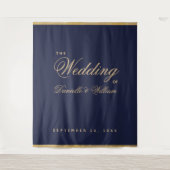 Navy Blue Gold Script Calligraphy Weddenschap Back Wandkleed (Voorkant)