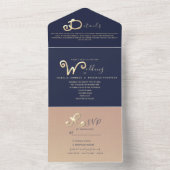 Navy Blue Gold Script Fotobruiloft All In One Uitnodiging (Binnen)