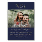 Navy Blue & Gold Script Fun Facts Photo Wedding Kaart (Achterkant)
