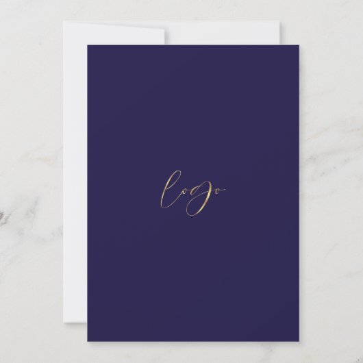 Navy Blue & Gold Script Logo Business Open House Kaart (Achterkant)