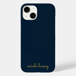 Navy Blue Gold Script  | Stylish Monogram Modern Case-Mate iPhone 14 Hoesje