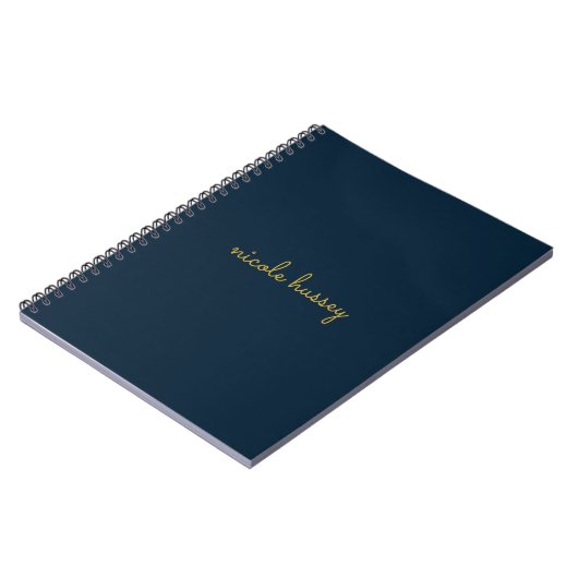 Navy Blue Gold Script  | Stylish Monogram Modern Notitieboek (Linkerzijde)