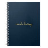 Navy Blue Gold Script  | Stylish Monogram Modern Notitieboek (Voorkant)