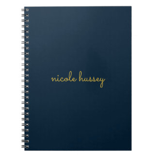 Navy Blue Gold Script  | Stylish Monogram Modern Notitieboek