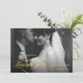 Navy Blue & Gold Script Weduwfoto Hartelijk dank Bedankkaart (Staand voorkant)
