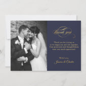 Navy Blue & Gold Script Weduwfoto Hartelijk dank Bedankkaart (Achterkant)