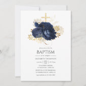 Navy Blue & Gold  Shabby Rozen Baptisme Kaart (Voorkant)