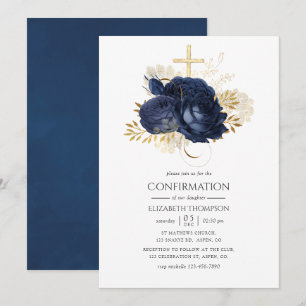 Navy Blue & Gold Shabby Rozen Bevestiging Kaart