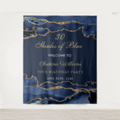Navy Blue & Gold Shades of Blue Birthday Backdrop Wandkleed (Voorkant)