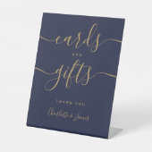 Navy Blue Gold Signature Script Kaarten en geschen Reclamebord Met Voetstuk (Voorkant)