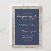 Navy blue gold silver holographic Engagement Party Kaart (Voorkant)