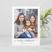 Navy Blue Gold Simple Script Merry-kerstfoto Feestdagenkaart (Staand voorkant)