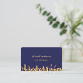 Navy blue gold skyline QR code foto Visitekaartje (Staand voorkant)