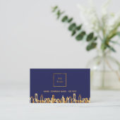 Navy Blue gold skyline real estate QR code photoph Visitekaartje (Staand voorkant)