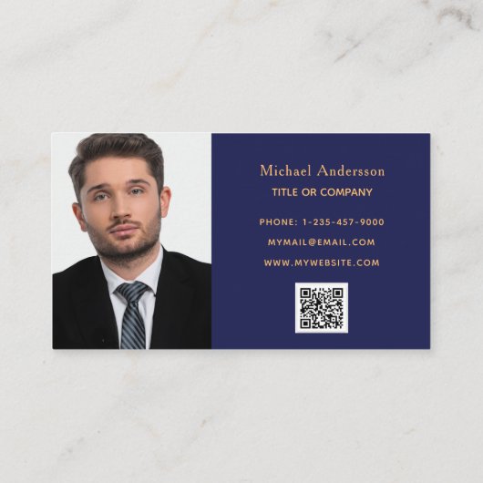 Navy Blue gold skyline real estate QR code photoph Visitekaartje (Achterkant)